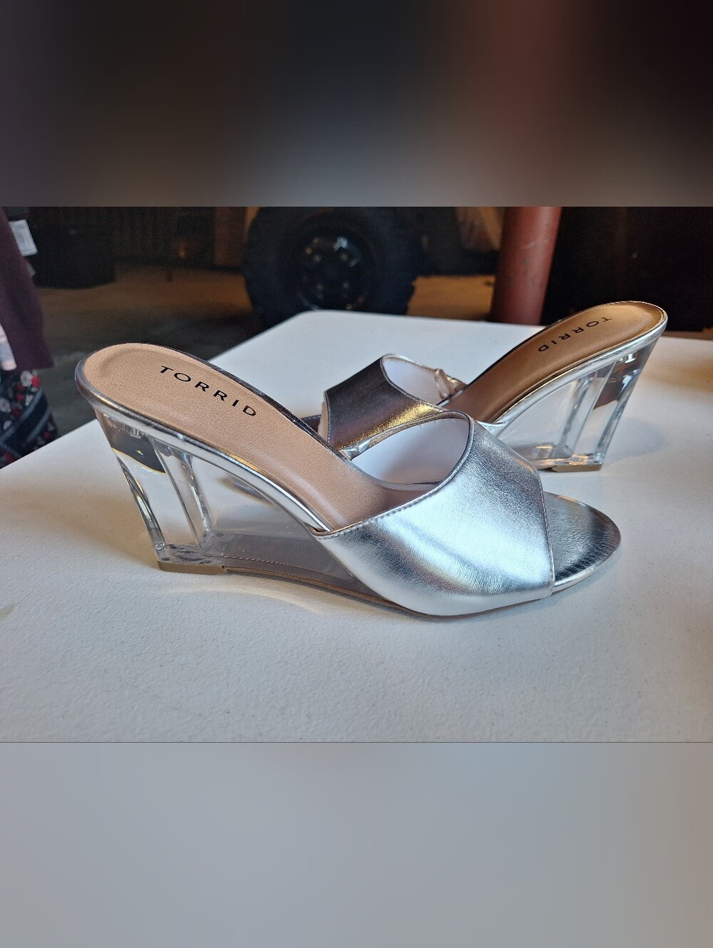 torrid Silver Metallic Clear Wedge Slide Sandals